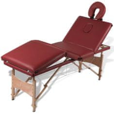 Vidaxl Červený skladací masážny stôl so 4 zónami a dreveným rámom
