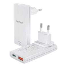 Choetech Choetech PD6011 PD65W GaN slim USB-A+C mini cestovná nabíjačka (biela)