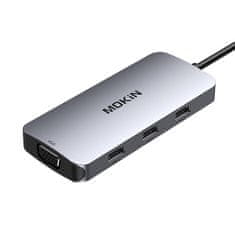 slomart Rozbočovač MOKiN 7w1 USB C na 2x HDMI + 3x USB 2.0 + DP + VGA adaptér (strieborný)