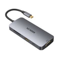 slomart Adaptér MOKiN 8w1 USB-C do 3x USB 3.0 + HDMI + USB-C + VGA + čítačka kariet SD + čítačka kariet Micro SD (strieborný)