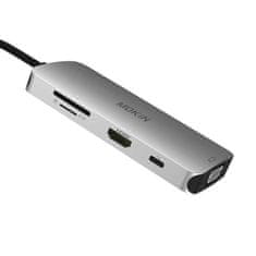 slomart Adaptér MOKiN 8w1 USB-C do 3x USB 3.0 + HDMI + USB-C + VGA + čítačka kariet SD + čítačka kariet Micro SD (strieborný)