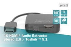 Digitus 4K HDMI Audio Extractor pre HDMI / Stereo 2.0 / Toslink 5.1