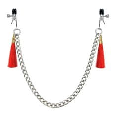 Lovetoy LoveToy Tassel Nipple Clamp with Chain Red, červené štipce na bradavky 14 cm