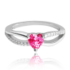 Strieborný prsteň LOVE s ružovým zirkónom srdce veľkosť 50
