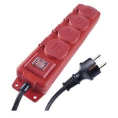 EMOS Predlžovací kábel 3 m / 4 zásuvky / s vypínačom / čierno-červený / guma-neoprén / 1,5 mm2