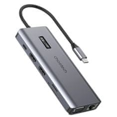 Choetech Choetech Multifunkčný HUB s displejom 12v1 USB-C na USB-C / USB-A / HDMI / VGA / AUX / SD / TF šedý (HUB-M26)