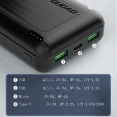 DUDAO Dudao powerbank 20000 mAh Power Delivery 20 W Quick Charge 3.0 2x USB / USB-C čierna (K12PQ+ čierna)