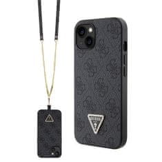 Guess Kryt na mobil 4G Strass Triangle Metal Logo + Crossbody Popruh na Apple iPhone 15 - černý