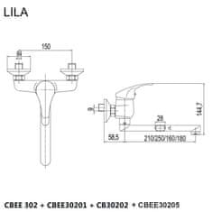 Mereo Lila drezová batéria nástenná 150 mm s ramienkom plochým rovným 160 mm M-CBEE30202 - Mereo