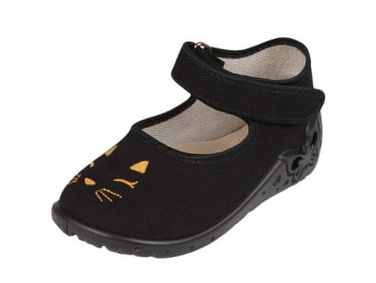 Zetpol Čierne detské papuče so koženou vložkou, papuče pre dievča Marlena ZETPOL