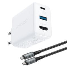 AceFast GaN 65W sieťový nabíjací adaptér USB-C/USB HDMI 4K adaptér s káblom biely Acefast