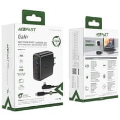 AceFast GaN 3xUSB-C/1xUSB-A 100W sieťová nabíjačka čierna + USB-C 100W 2m uhlový kábel čierny Acefast