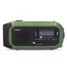 Nedis Núdzové rádio DABFM s ručným, solárnym, alebo USB nabíjaním a budíkom - prenosné, čierno-zelené