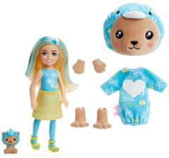 Mattel Barbie Cutie Reveal Chelsea v kostýme - medvedík v modrom kostýme delfína HRK27
