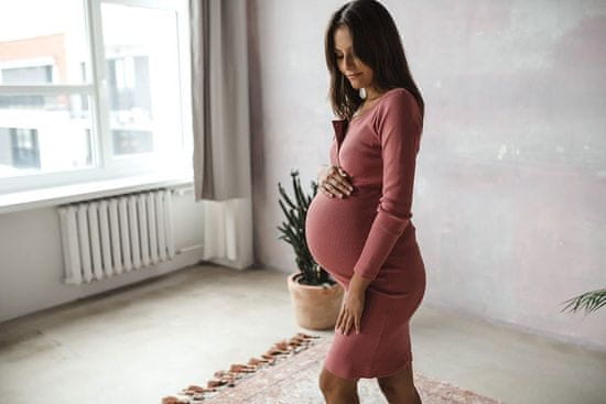 milk & love Tehotenské a dojčiace šaty rebrované Tummy tmavo ružová