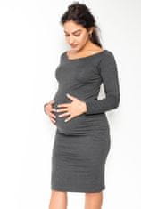 Be MaaMaa Pohodlné těhotenské šaty, dlouhý rukáv - grafitové, vel. M