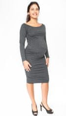 Be MaaMaa Pohodlné těhotenské šaty, dlouhý rukáv - grafitové, vel. M