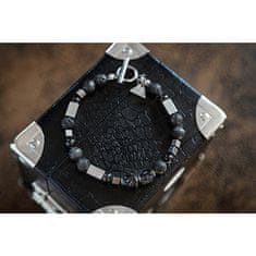 Lampglas Pánsky náramok Cryptic Darkness s perlami Lampglas a lávovým kameňom BFM11 (Dĺžka 23 cm)