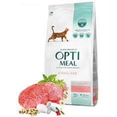 OptiMeal OPTIMEAL „Sterilised” pełnoporcjowa sucha karma dla kotek sterylizowanych i kotów kastrowanych z wysoką zawartością wołowiny oraz sorgo 10 kg