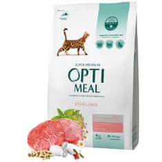 OptiMeal OPTIMEAL suché krmivo pre sterilizované mačky s hovädzím mäsom a cirokom 4 kg