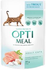OptiMeal OPTIMEAL mokré krmivo pre mačky - Pstruh v smotanovej omáčke 12x85g