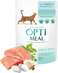 OptiMeal OPTIMEAL mokré krmivo pre mačky - Pstruh v smotanovej omáčke 12x85g