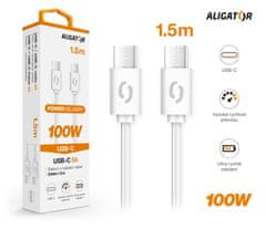 Aligator Dátový kábel POWER 100W, USB-C/USB-C 5A, 1,5m biely