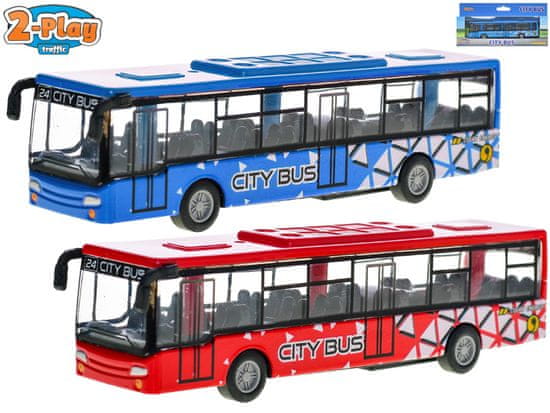 2-Play Traffic autobus 15 cm kov na spätný chod (červená, modrá)