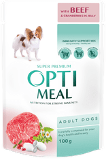 OptiMeal Mokré krmivo pre psov - Hovädzie mäso a brusnicové želé 12x100g