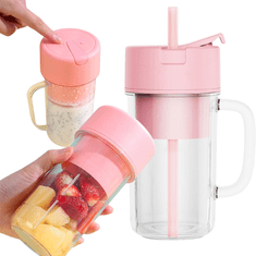 Prenosný elektrický mixér na smoothie a pohár 2v1 (420 ml) – ružová | BLENDZY
