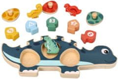 Adam toys Edukační hračka puzzle s čísly, Adam Toys, Dinosaurus maminka - modrý
