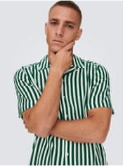 ONLY&SONS Bielo-zelená pánska pruhovaná košeľa s krátkym rukávom ONLY & SONS Wayne XXL