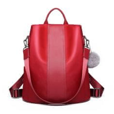 KONO Červený kožený ruksak s príveskom 2v1 „Famous“