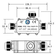 Solight vodeodolná prepojovací krabička IP68, 1x vstup, 2x výstup, 5-12mm, max. 2.5mm2, WW004