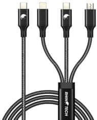 RhinoTech nabíjecí a datový kábel 3v1 USB-C - MicroUSB/Lightning/USB-C, 40W, 1.2m, čierna
