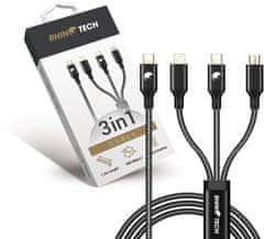 RhinoTech nabíjecí a datový kábel 3v1 USB-C - MicroUSB/Lightning/USB-C, 40W, 1.2m, čierna