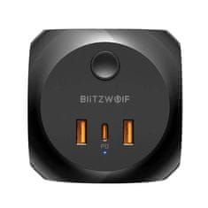 Napájecí nabíječka Blitzwolf se 3 zásuvkami, BW-PC1, 2x USB, 1x USB-C (černá)