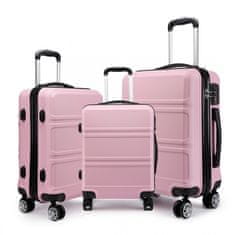 KONO Svetloružová sada luxusných kufrov s TSA zámkom "Travelmania" - veľ. M, L, XL