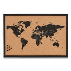 Zeller Korková nástenka mapa sveta, čiernohnedá 59x40cm