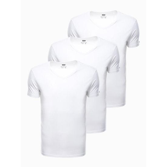 OMBRE Jednofarebné pánske tričko - biele 3-pack GRIFFIN MDN24827 M