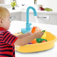 JOJOY® Interaktívny detský kuchynský drez s tečúcou vodou a doplnkami (napájanie 2xAA batérie, žltá farba) | SINKIFUN