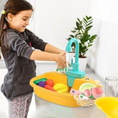 JOJOY® Interaktívny detský kuchynský drez s tečúcou vodou a doplnkami (napájanie 2xAA batérie, žltá farba) | SINKIFUN