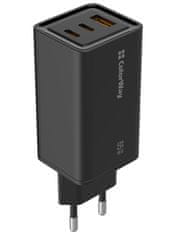ColorWay 1x USB a 2x USB-C/ turbo sieťová nabíjačka/ 65W/ 100V-240V/ Čierna