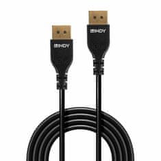Lindy Kábel DisplayPort M/M 2m, 8K@60Hz, DP v1.4, 32.4Gbit/s, čierny, pozl.konektor, slim
