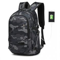 KONO Maskáčový multifunkčný USB batoh do lietadla "Travelbag" - veľ. XL