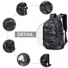 KONO Maskáčový multifunkčný USB batoh do lietadla "Travelbag" - veľ. XL
