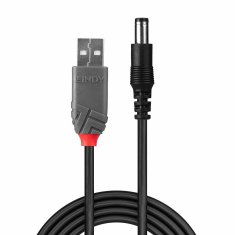Lindy Kábel USB napájací 1.5m na 2.1mm vnútorný / 5.5mm vonkajší jack, čierny