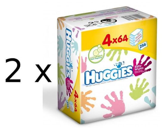 Huggies Vlhčené obrúsky Everyday Quatro Pack 2x (4 x 64 ks)