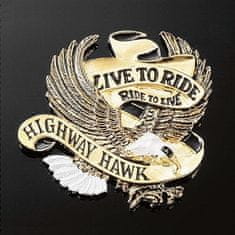 Highway-Hawk emblém samolepiace: LIVE TO RIDE zlatý, 40mm