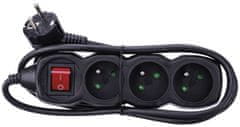 EMOS Predlžovací kábel s vypínačom, 3 zásuvky, 1,5 m, čierny